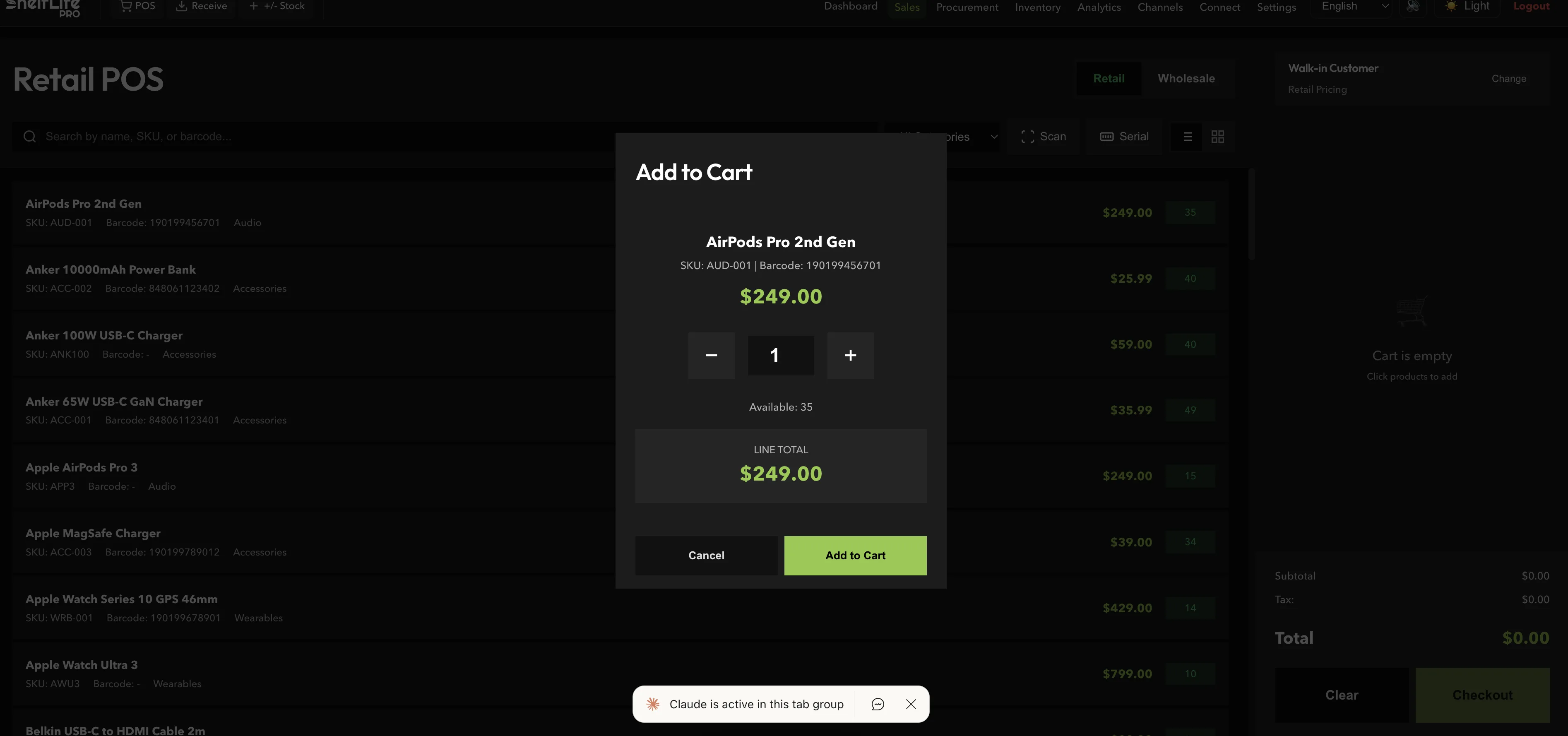 Retail POS with barcode scanning and FEFO enforcement