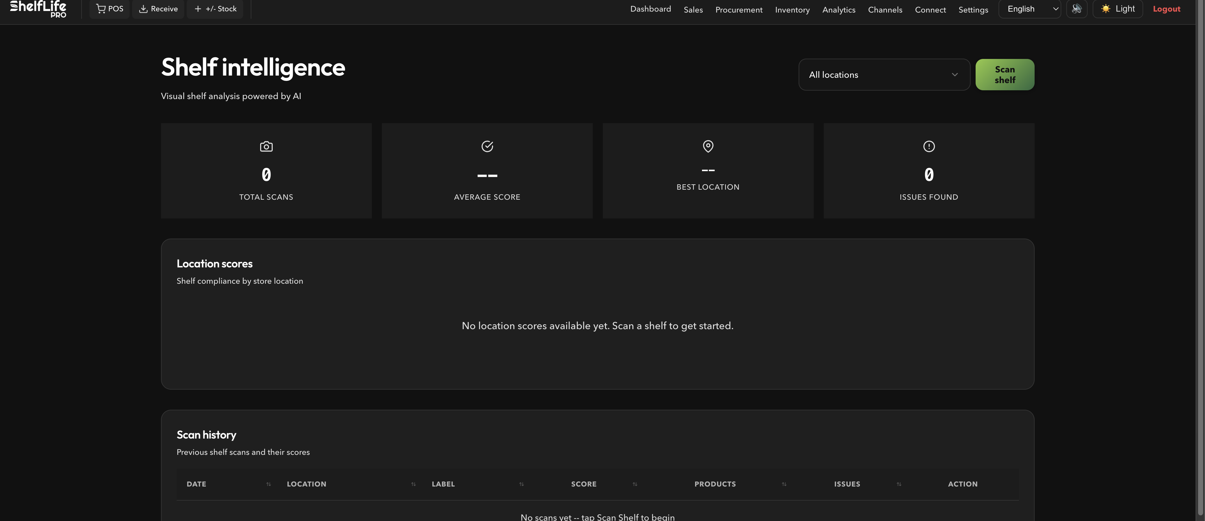 Shelf Intelligence — visual shelf analysis powered by AI with location scores and scan history