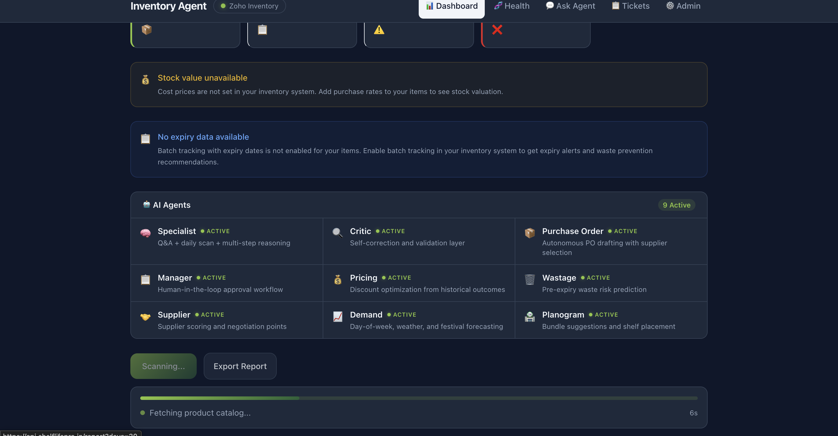 ShelfSense AI — comprehensive inventory analysis across expiry, reorder, pricing, waste, supplier, and demand dimensions